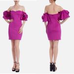 Jewel Badgley Mischka Rosette Mini Dress Pink Off The Shoulder Size 2 Cocktail Photo 5