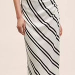 Mango New Exclusive Collection Off White Black Striped Ruched Maxi Skirt Photo 0