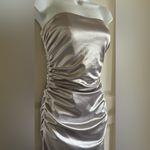 La Femme Womens Strapless Metallic Gown Dress Stretch Satin Platinum Silver Sz 4 Photo 5