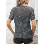 NWT Black/Silver Sparkly Sheer Mesh Star Tee Concert Rave Top Photo 4
