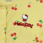 Hello Kitty  Cardigan Sz M Yellow Ribbed Baby Doll Cropped Long Sleeve Button up Photo 6