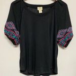 Floral Embroidered Puff Sleeve Blouse Top Telluride Clothing Medium Black Photo 0