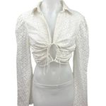 NA-KD NEW  White Trumpet Long Sleeve Lace Tie V-Neck Collar Crop Top Blouse Sz 6 Photo 0