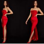 House Of CB  Adrienne' Scarlet Satin Strapless red Gown NWOT size L A-C Photo 2