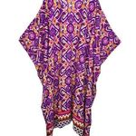 Roamans Oversized Kaftan Maxi Dress Size 1X Cover Up Multicolor Boho Beach Purple Photo 0