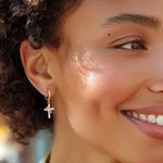 Gold Cross Crown Hoop Earrings Photo 1