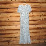 Mac Duggal  93932 Blue Flutter Sleeve Sequin High Neck Gown Dress Photo 5