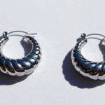 Stainless Steel Chunky Twist Croissant Style Hoop Earrings Dainty Silver Photo 0
