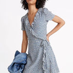Madewell  Blue Silk Ruffle-Edge Wrap Dress in Bitsy Floral S Photo 0