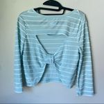 Cooperative  Open Back Scalloped Aqua Light Blue striped bow white top Si… Photo 5