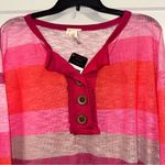 BiBi Pink Orange Tan Striped semi sheer sweater 3 button Large NWT Photo 1