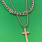 Titanium Steel Layered Cross Pendant Necklace for Men Women, Hip Hop Necklace Silver Photo 3