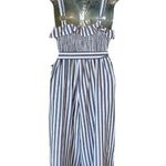 Blush J Striped Jumpsuit Blue White Chambray Sleeveless Belted Crop Medium EUC Photo 2