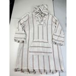 Faherty  Striped Beach Cover-Up Hooded Tunic Dress with‎ Pockets and Fringe Photo 1