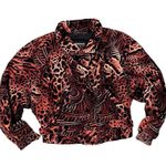 Vintage Velour Coat Bomber Jacket Velvet Wild Animal Print 10 L Large M Medium Brown Photo 3