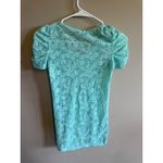 Forever 21  Women's Aqua Lace Puff Sleeve V-Neck T-Shirt Top Size S Photo 2