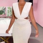 New Ruched plunge midi dress white Photo 0