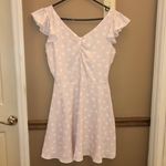 GB Gianni Bini Ruffle Flutter Sleeve Tie Polka Dot Mini Dress Pink White Medium Photo 2