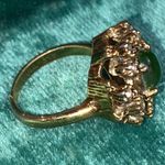 Vintage Genuine Jade with Clear Crystals Cocktail Ring size 8 Gold Photo 3