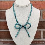Navajo Style Pearl Bow Necklace with Brushed Turquoise Blue Photo 1