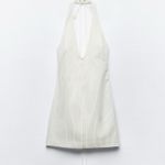 ZARA  dress mini halter neck striped white back tied casual summer vacation Photo 6