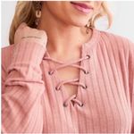 BKE  Pink Long Sleeve Lace-Up Tee Photo 1