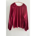 Satin Burgundy Peasant Blouse Long Balloon Sleeves Tie Front XXL Red Photo 6