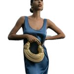 Source Unknown Mini Jodie Tubular Leather Bag Double Knot Beige Gold Noodle Purse Bag Evening Photo 1