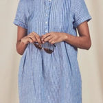 Faherty  Gemina Blue Striped Linen Mini Dress XS Photo 0