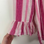 Charter Club 100% Linen Striped Top Large Pink Ruffle Cuff Preppy Coastal Beachy Photo 1