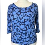 Talbots Effortless Jersey Blue Floral Top 1X Petite Stretch Flower Garden Travel Photo 0