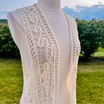 Origami Crochet & Lace Vest with Fringe, Boho Country Coachella, size S/M Tan Photo 6