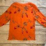 Ana & Rose Linen Embroidered Blouse Womens Size M Floral Boho Button Up Hippie Orange Size M Photo 7