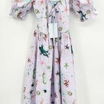 Hill House Purple Sea Creatures Fish Print Puff Sleeve Ophelia Midi Dress XS NWT Photo 2