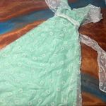Vintage Daisy Maxi Dress Flutter sleeve overlay Green pearl white fairytale Photo 0