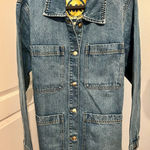 Michael Kors Blue Denim Cargo Field Coat Gold Buttons Photo 0
