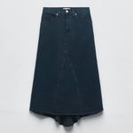 ZARA  High Rise Five Pocket Denim Midi Fishtail Skirt Dark Navy Blue Large Photo 4