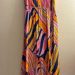 Anthropologie  Maeve Finley Jumpsuit Pink Navy wavy stripe Wide Leg 6 Photo 2