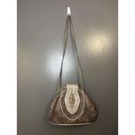 Textured Shoulder Bag Womens Medium Brown Faux Leather Ostrich Croc Applique Photo 1
