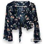 American Eagle  size small cropped wrap deep v neck tie front blouse bell sleeves Photo 0