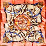 Vintage Equestrian PINK PEACH Royal Crown print oversized silky Scarf 35/35 Photo 0