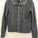 DANIEL BISHOP 100 Cashmere Black Fur Collar Gem Button Cardigan Sweater Women S Photo 2