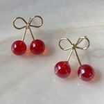 Cherry Bow Earrings Gold Photo 1