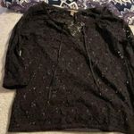Tommy Bahama Black Crochet Long Sleeve Lace Top Small Coquette Whimsygoth Swim Photo 0
