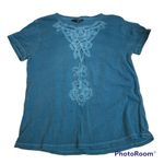 Lucky Brand  Blue Lace Crochet‎ Front Short Sleeve Blouse Small Photo 0