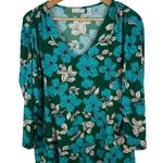 Susan Graver  Floral V-Neck Blouse Sz Large Stretch Tropical Resort Vacation Boho Photo 0