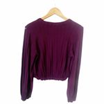 Free People  Jersey Top Burgundy Knit Crop Long Sleeve Blouse Elastic Waist Small Photo 1