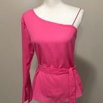 Amazon Pink chiffon off one shoulder long sleeve Blouse Photo 2
