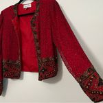 Laurence Kazar Vintage  Red Beaded Silk Jacket Size‎ L Holiday NYE Photo 3