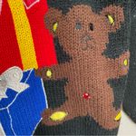 Vintage Christmas Sweater Teddy Bear Quirky Ugly Fun Tree FLAWS Women Medium Black Photo 10
